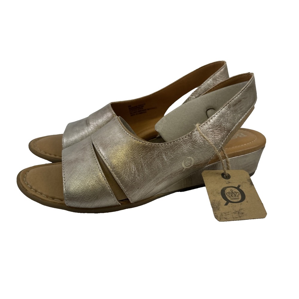 Born Crista Slingback Wedge Sandal Light Gold Metallic Leather New Tags Womens 9
